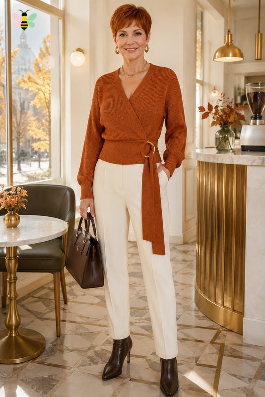 Galena Gold-Ring Wrap Sweater