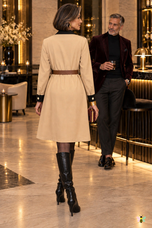 The Mirelle Contrast-Lapel Midi Dress