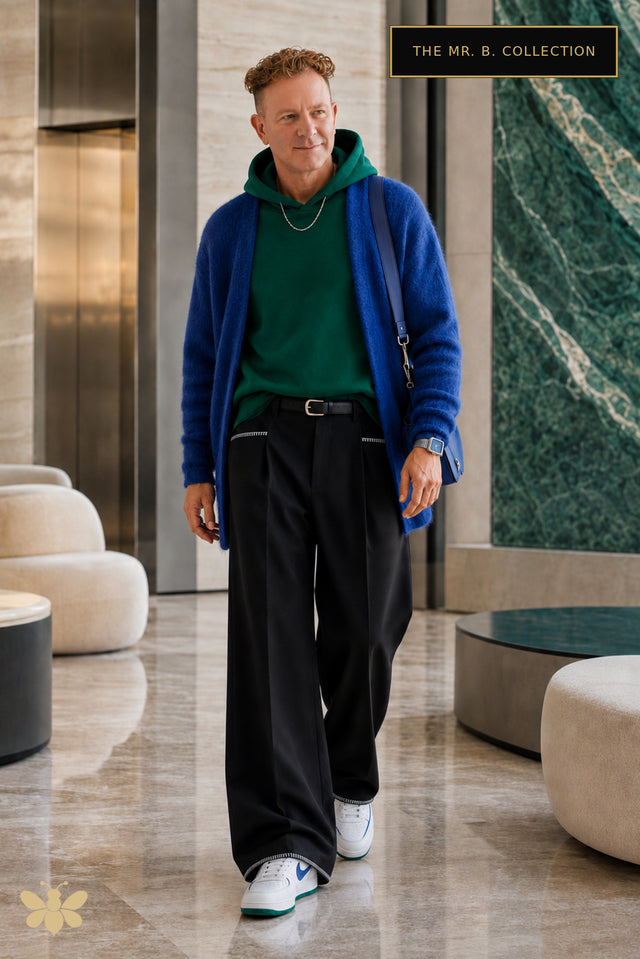 The Mr. B. Collection - Wide Leg Cross Hatched Pant