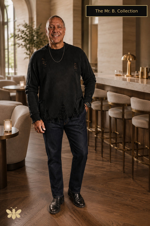 The Mr. B. Collection- Oversized Distressed Round Neck Sweater