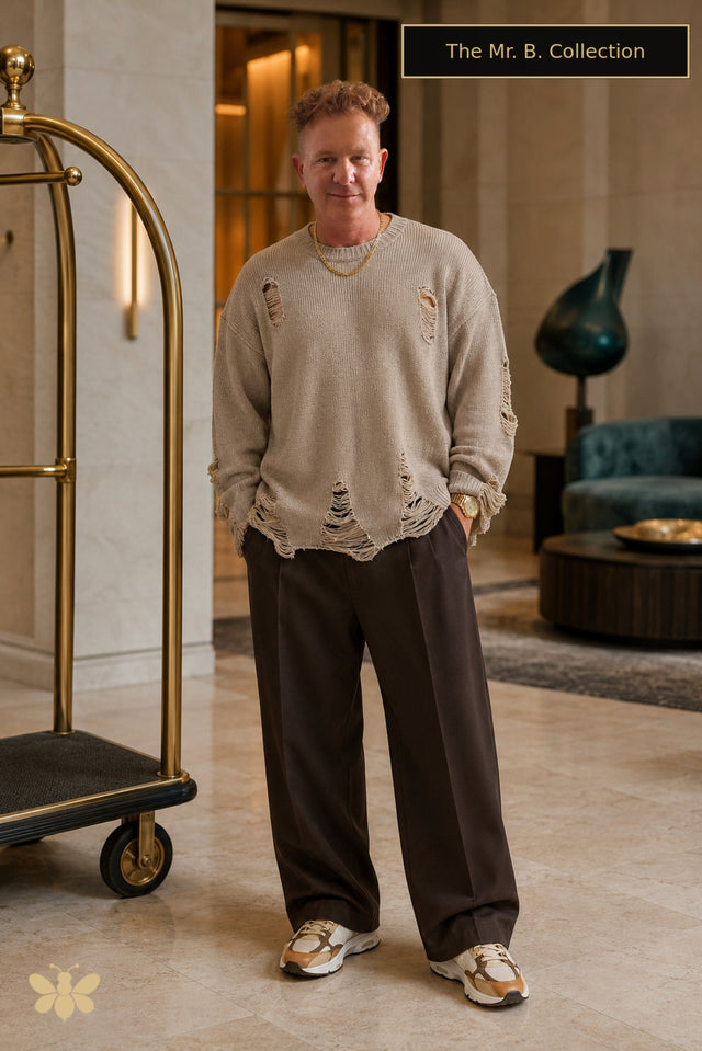 The Mr. B. Collection- Oversized Distressed Round Neck Sweater