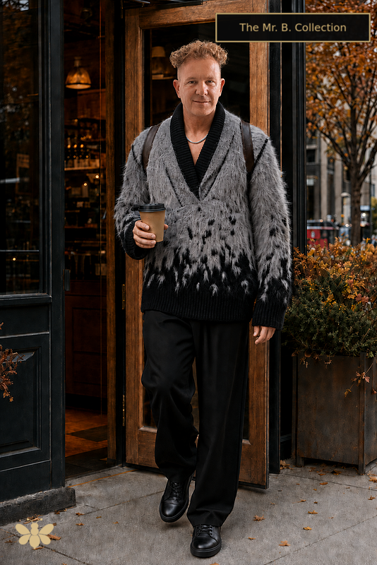 Mr. B Collection- V-neck Fringe Loose Fit Sweater