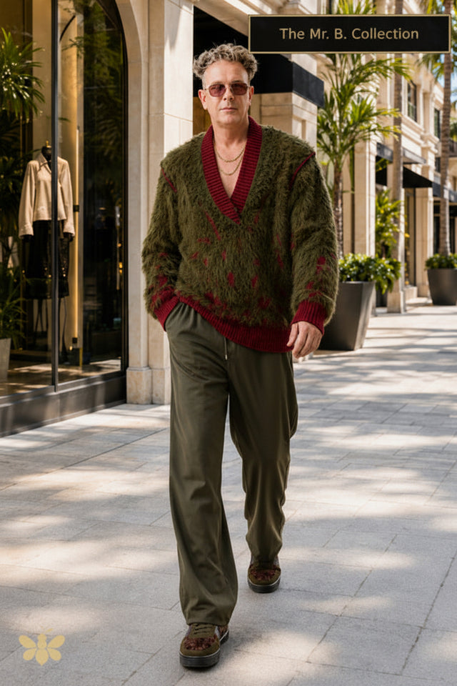 Mr. B Collection- V-neck Fringe Loose Fit Sweater
