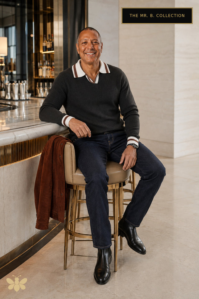 The Mr. B. Collection- Contrast Trim Ribbed Mid-Weight Sweater