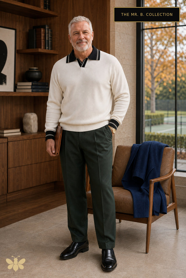 The Mr. B. Collection- Contrast Trim Ribbed Mid-Weight Sweater