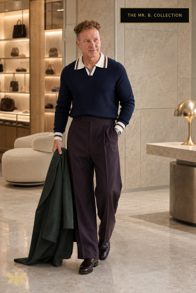 The Mr. B. Collection- Contrast Trim Ribbed Mid-Weight Sweater