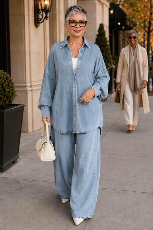 Mid-Weight Denim Wide Leg Set