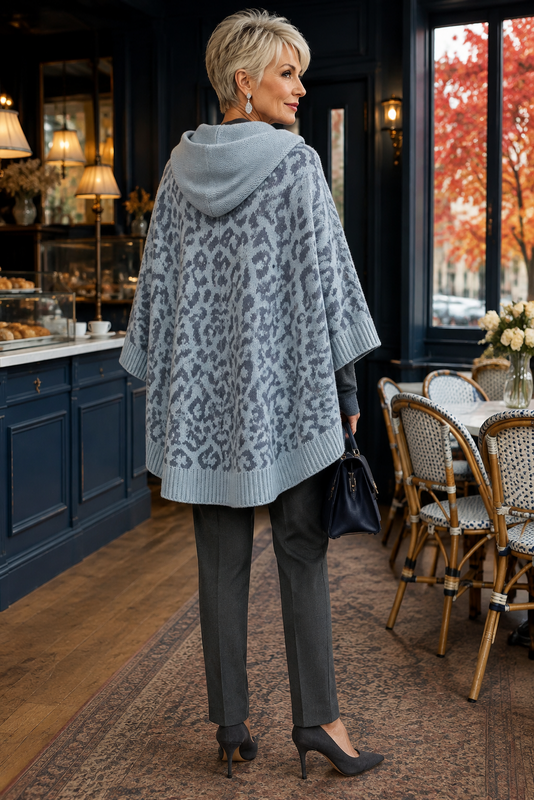 Vivi Country Weekend Leopard Hooded Poncho - 7 Colors Availible