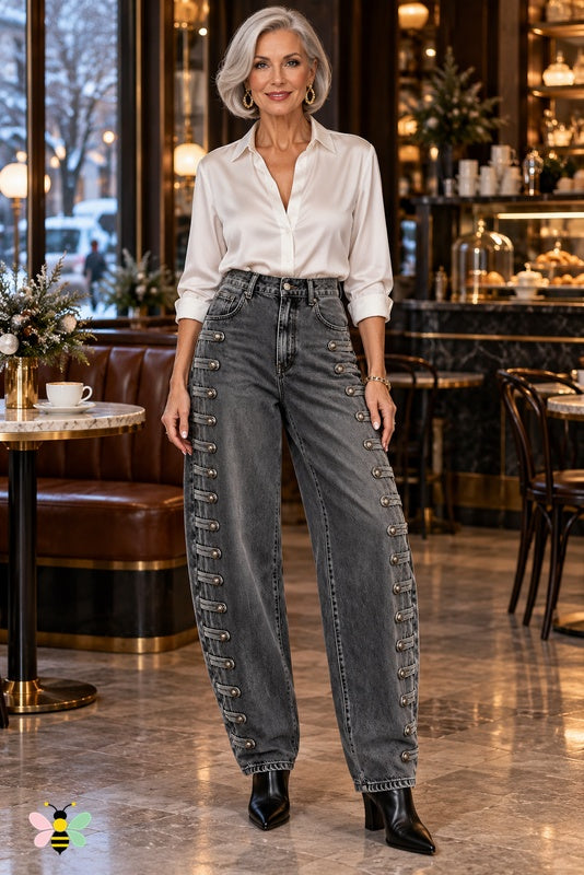 Parade Line Button Jeans | Dark Gray | front