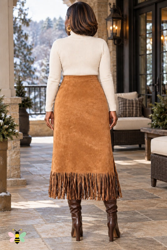 Prairie Afterglow Fringe Skirt | Light Brown | back