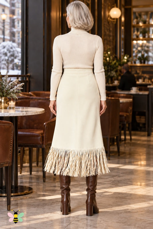 Prairie Afterglow Fringe Skirt | Off White | back