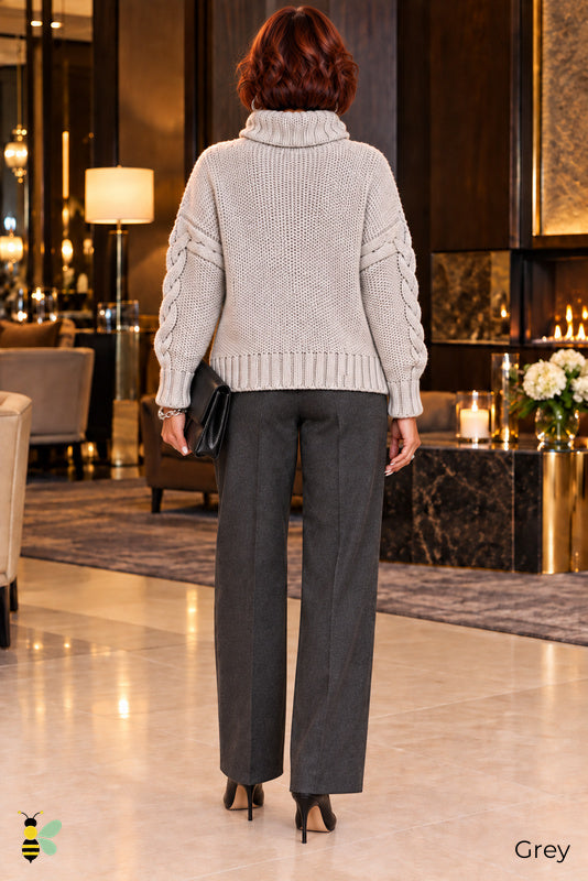 Afterglow Cable-Knit Turtleneck Sweater | Grey | back