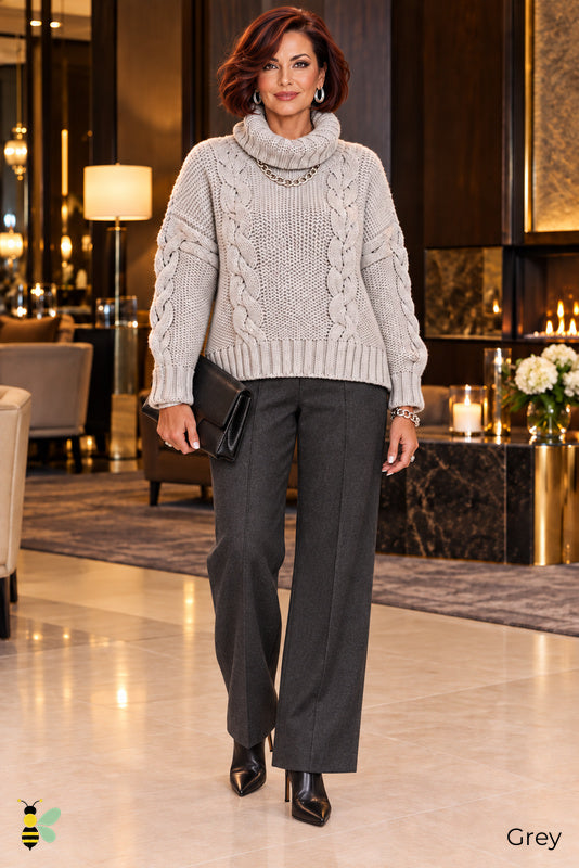 Afterglow Cable-Knit Turtleneck Sweater | Grey | front