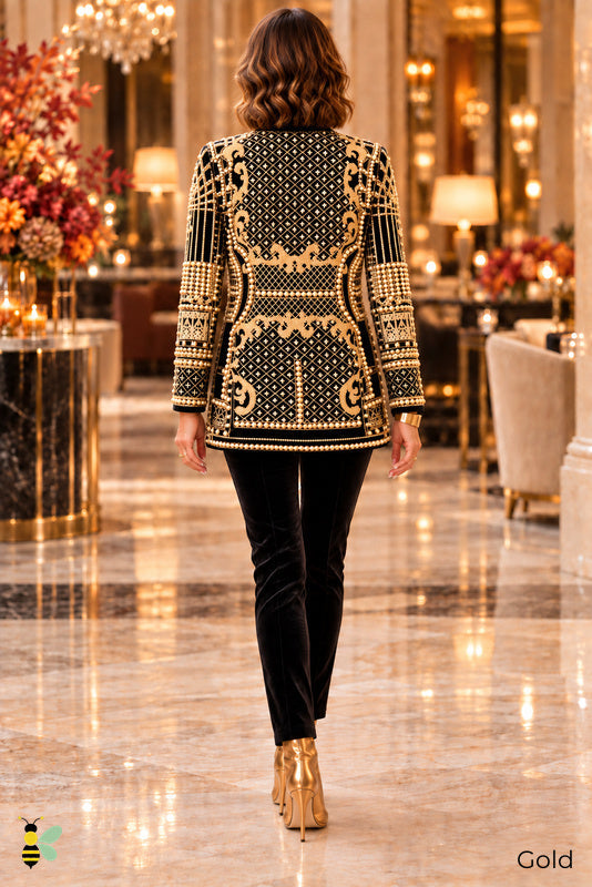 Pearl Reign Statement Blazer | Gold | back