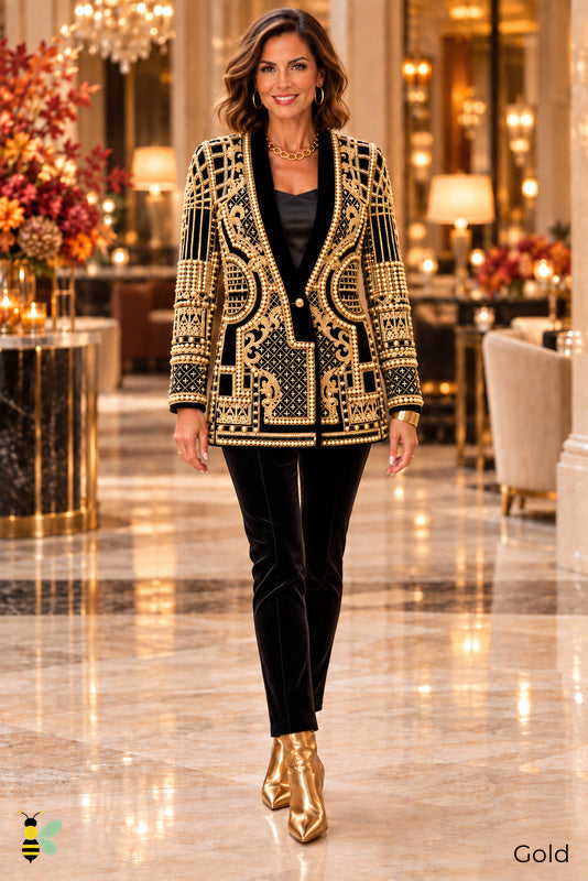 Pearl Reign Statement Blazer | Gold | front