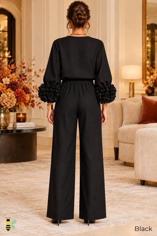 Petal Hour Wide-Leg Set | Black | back