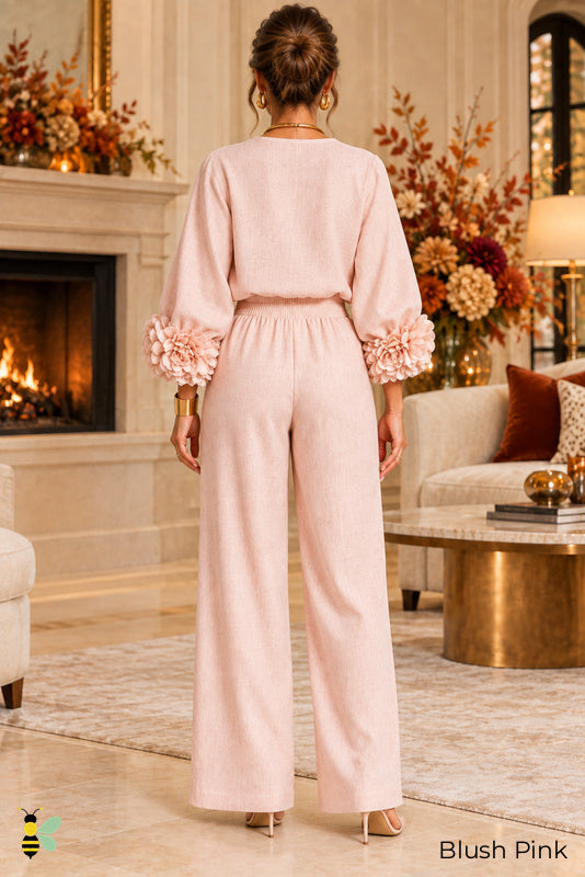 Petal Hour Wide-Leg Set | Blush Pink | back