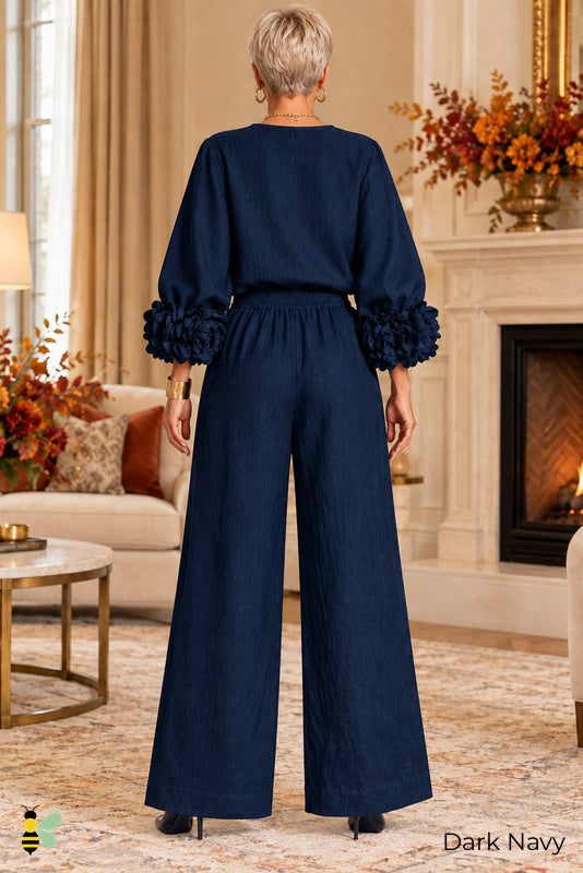 Petal Hour Wide-Leg Set | Dark Navy | back