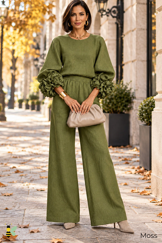 Petal Hour Wide-Leg Set | Moss | front
