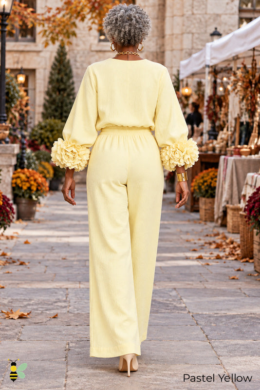 Petal Hour Wide-Leg Set | Pastel Yellow | back