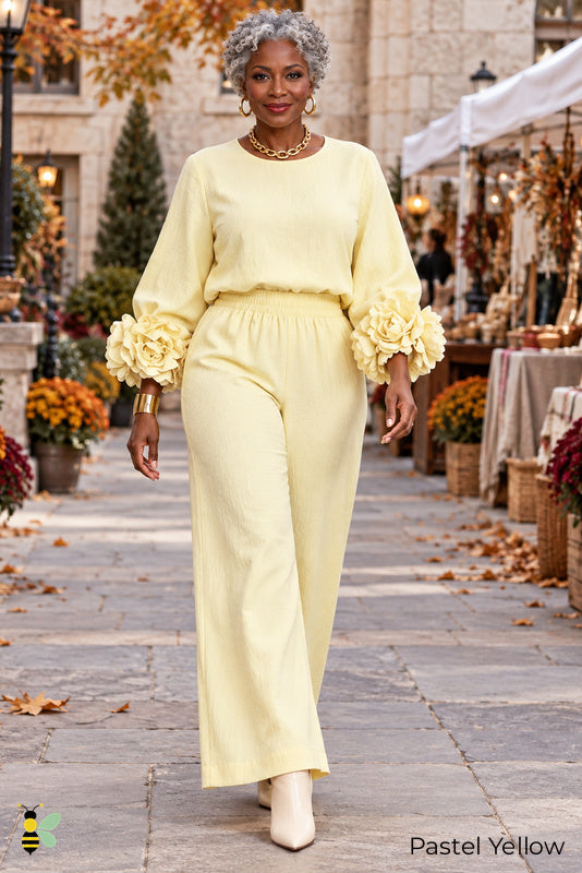 Petal Hour Wide-Leg Set | Pastel Yellow | front