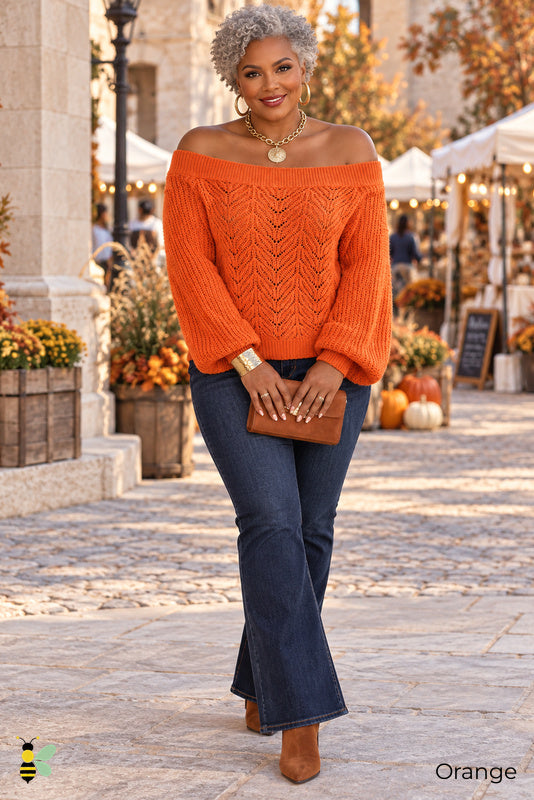 Off-Duty Glam Openwork Sweater | Orange | front