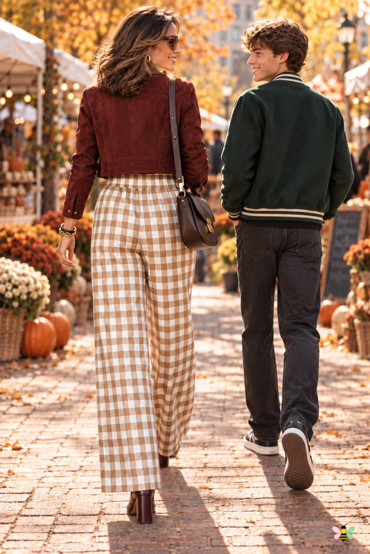 Raina Gingham Wide-Leg Pants