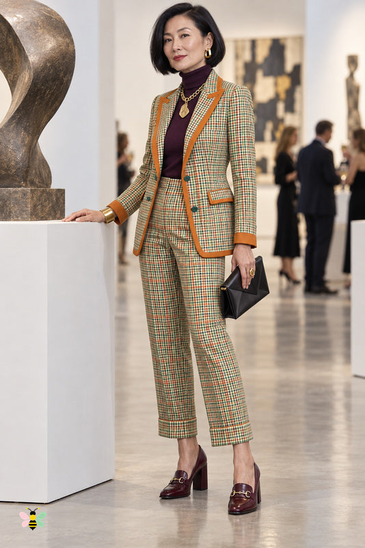 Rosvienne Plaid Blazer & Pants Suit Set