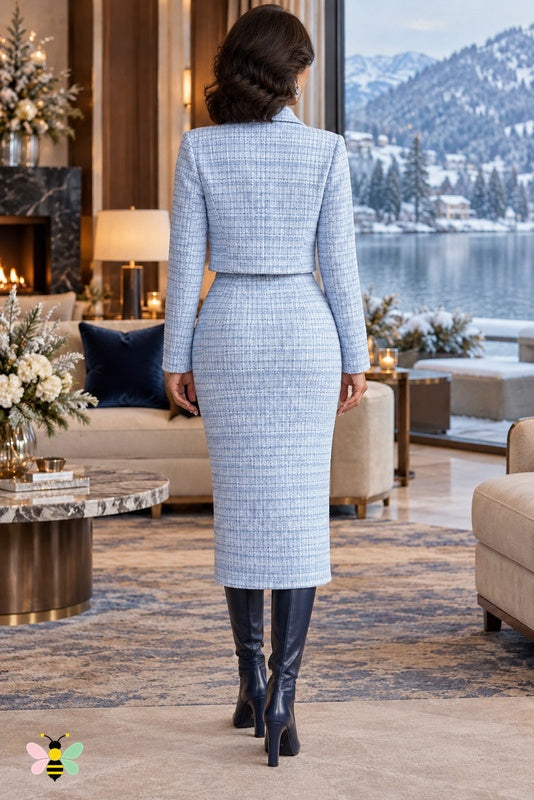 Society Suite Tweed-Look Dress Set | Light Blue | back
