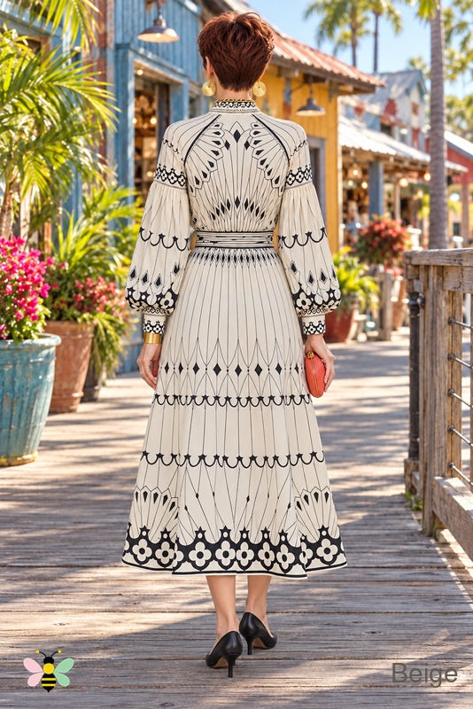 Tin City Deco Belted Shirt Dress | Beige | back | Illustrative reconstruction; supplier-unverified