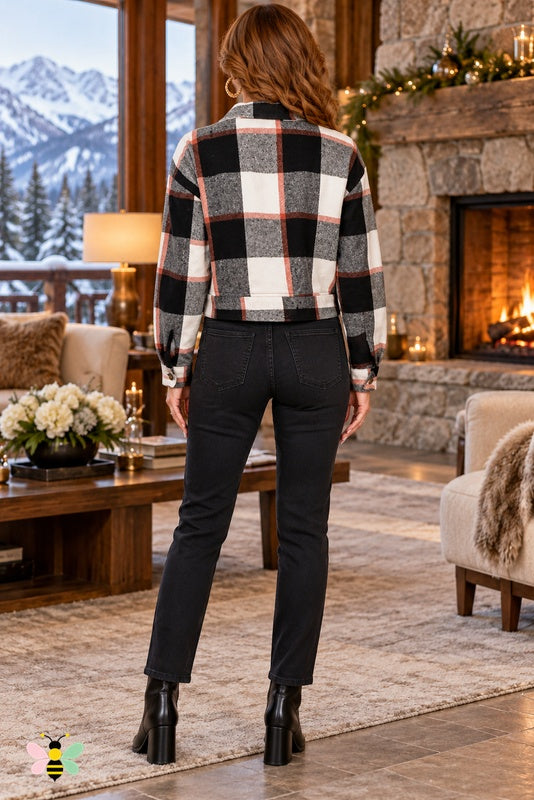 Weekend Check Cropped Jacket | Black | back