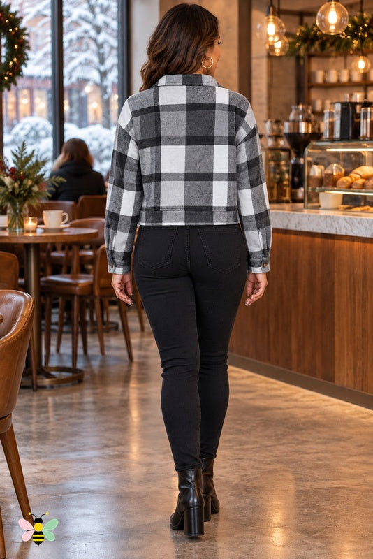 Weekend Check Cropped Jacket | Gray | back