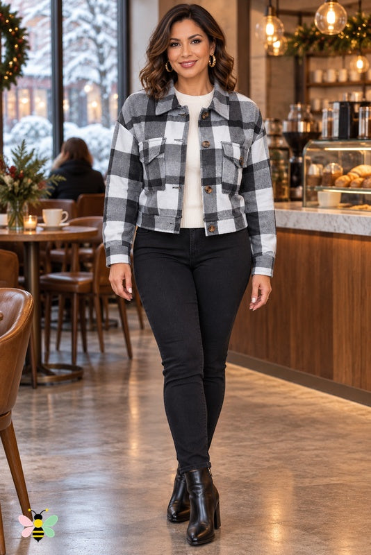 Weekend Check Cropped Jacket | Gray | front