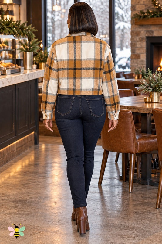Weekend Check Cropped Jacket | Khaki | back