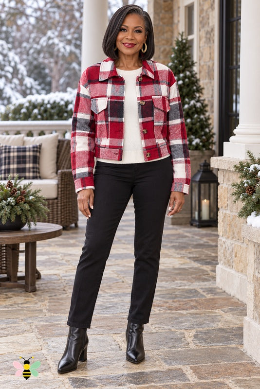 Weekend Check Cropped Jacket | Red | front