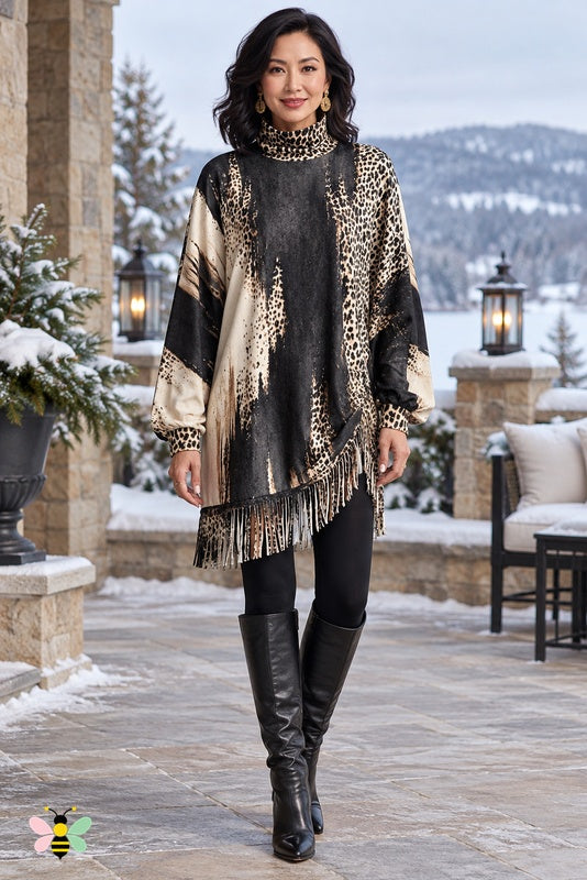 Wild Current Fringe Tunic Dress | Black | front