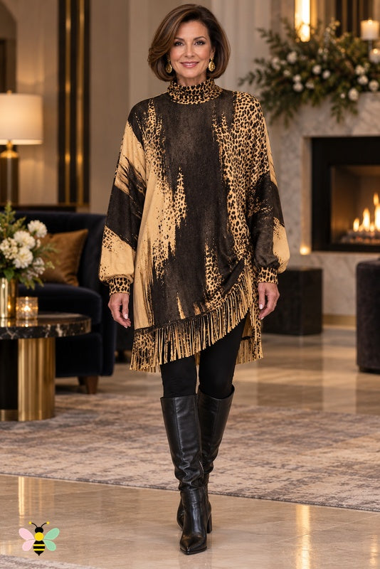 Wild Current Fringe Tunic Dress | Nude | front