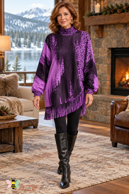 Wild Current Fringe Tunic Dress | Purple | front