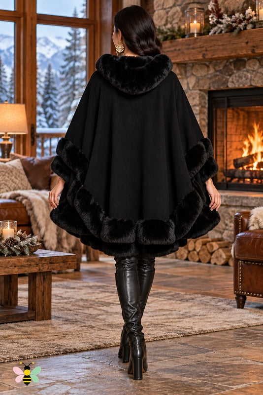 Winter Empress Hooded Cape | Black | back