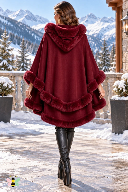 Winter Empress Hooded Cape | Burgundy | back