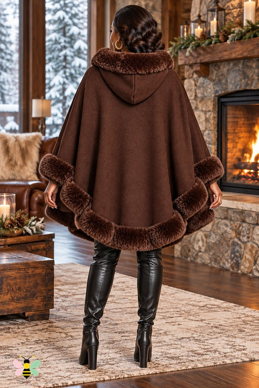 Winter Empress Hooded Cape | Coffee | back
