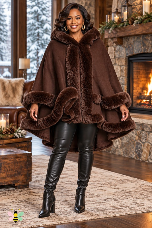 Winter Empress Hooded Cape | Coffee | front