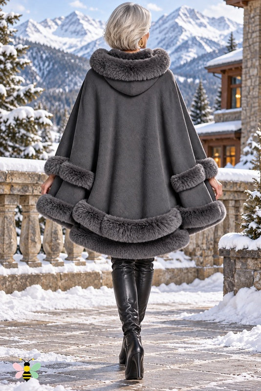 Winter Empress Hooded Cape | Dark Gray | back
