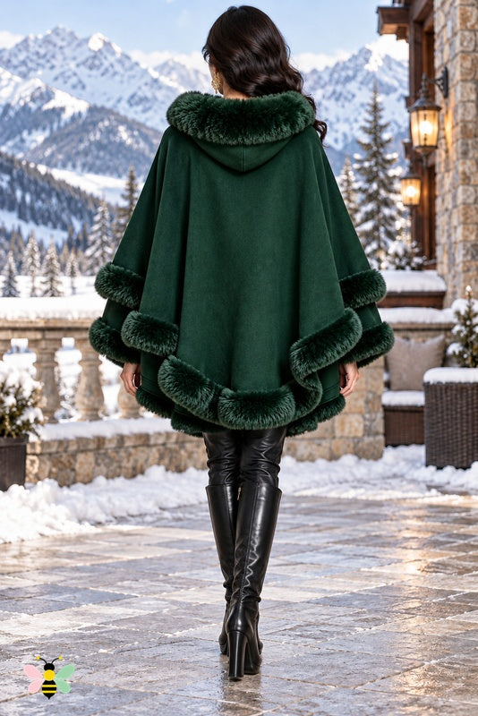 Winter Empress Hooded Cape | Dark Green | back