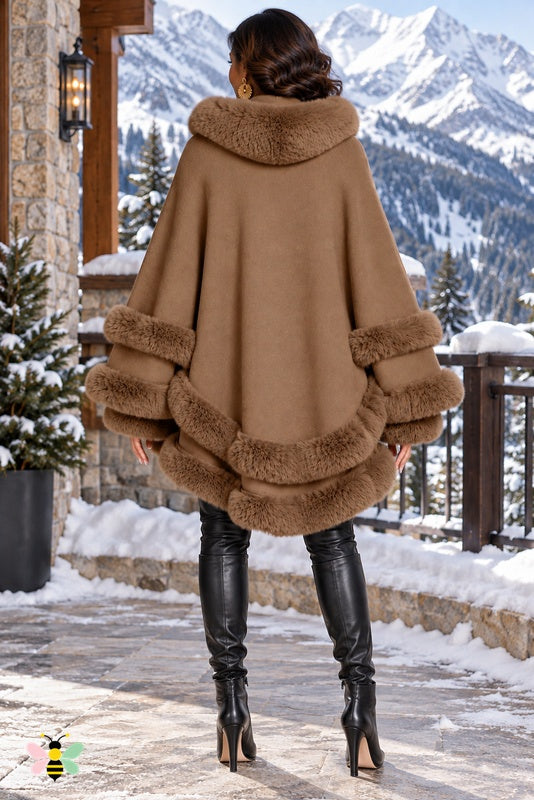 Winter Empress Hooded Cape | Khaki | back