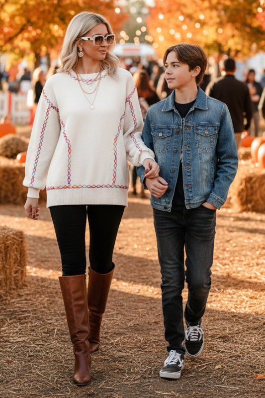 Stitched Balloon Sleeve Sweater