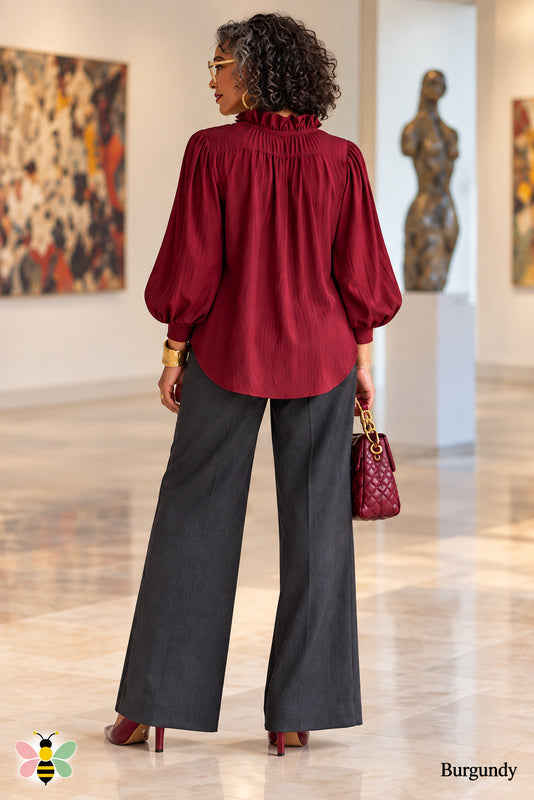 Riviera Frill Blouse — Burgundy — Back