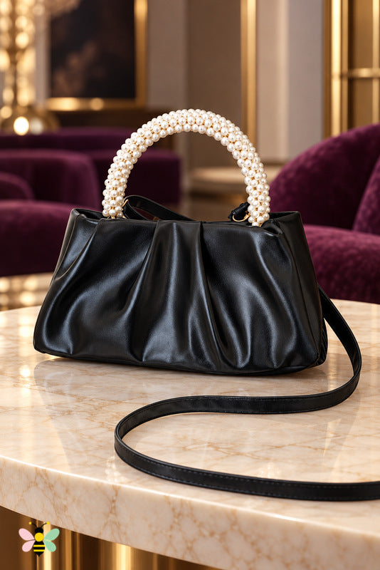 Anastasia Pearl Handle Bag — Black — front view