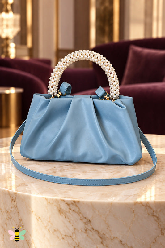 Anastasia Pearl Handle Bag — Blue — front view