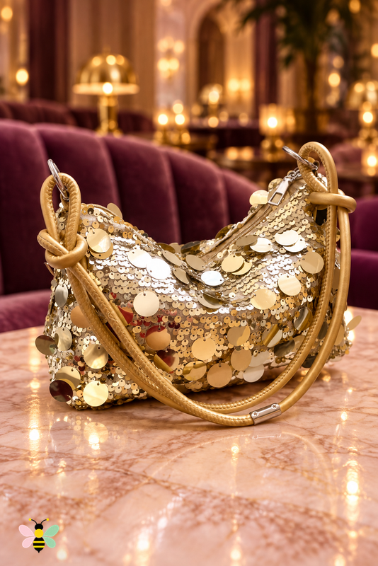 Gala Glow Sequin Shoulder Bag | Gold | front